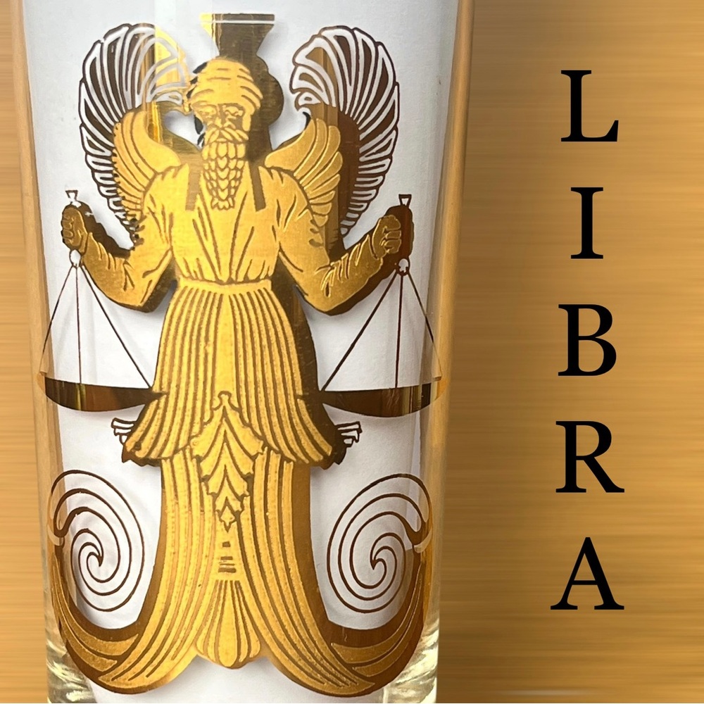 Zodiac Glass MCM Tumbler Mid Century Gold Astrology Libra Sign October Birthday